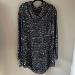 Sequin Cowl Neck Sweater Dress
